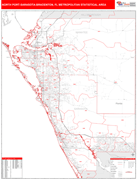 North Port-Sarasota-Bradenton Metro Area Digital Map Red Line Style